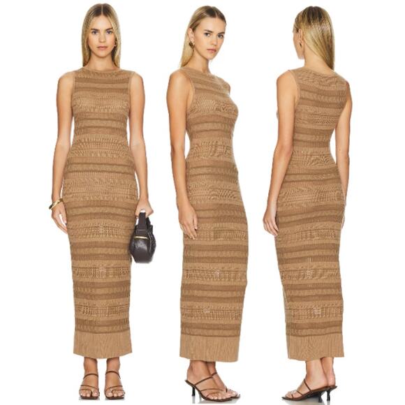 L'Academie Ellen Sleeveless Round Neck Knit Midi Tank Dress Brown Women's XS - Picture 1 of 5